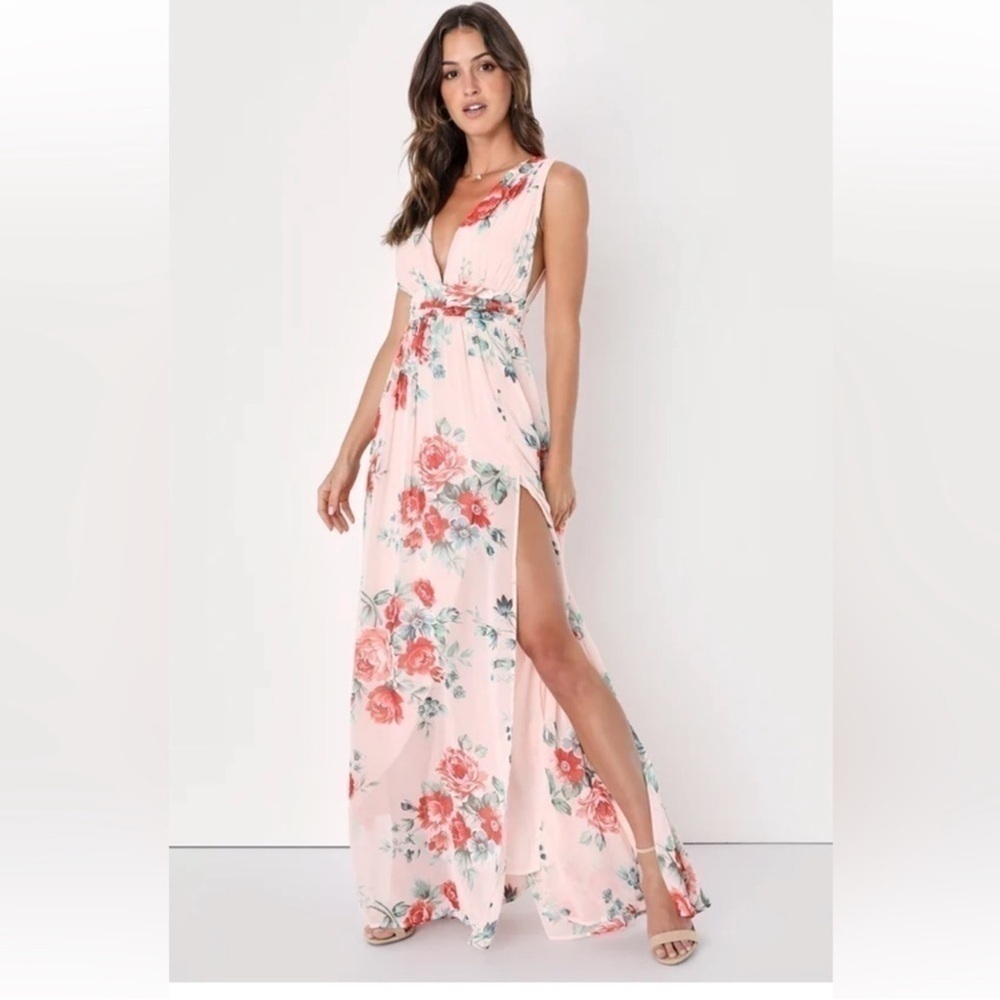 Lulu's Pink Plunge Neckline Sleeveless Maxi Dress size XS